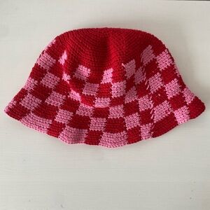 Red and Pink Checkered Bucket Hat